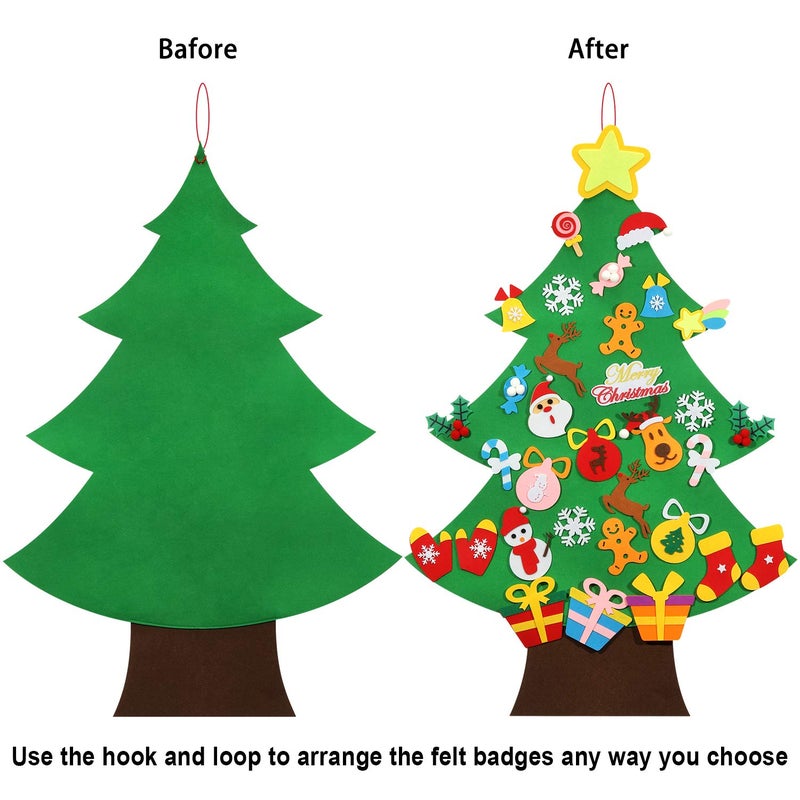 TOBEHIGHER DIY Felt Christmas Tree - 3.6 FT, 41 Piece Ornament Set, 3D Design, Reusable Adhesive Pads, Green, Life-Size, Unisex, Christmas Theme, Art & Craft Kit for Kids - Image 4